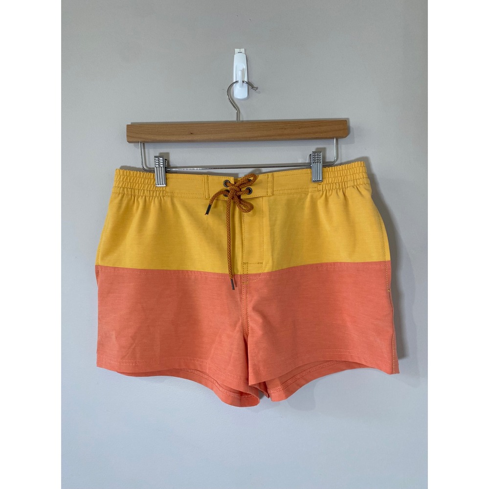 Faherty Womens Yellow Coral Colorblock Board Shorts Medium Recycled Stretch